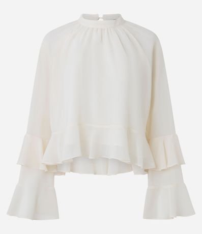 Blusa en Chiffon con Cuello Alto y Volados Delicados 6