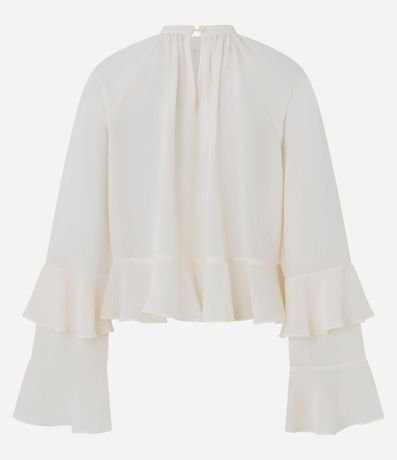 Blusa en Chiffon con Cuello Alto y Volados Delicados 7