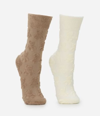 Kit 02 Medias Caña Larga con Estampa de Osos en Relieve 2