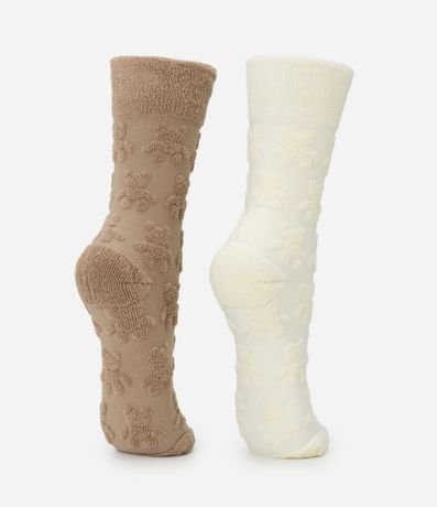 Kit 02 Medias Caña Larga con Estampa de Osos en Relieve 3