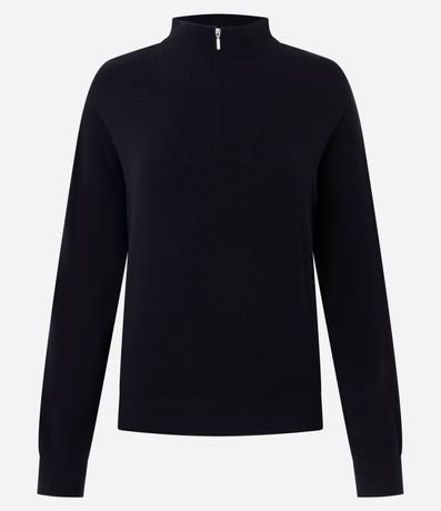 Suéter Básico en Punto con Cremallera en el Cuello