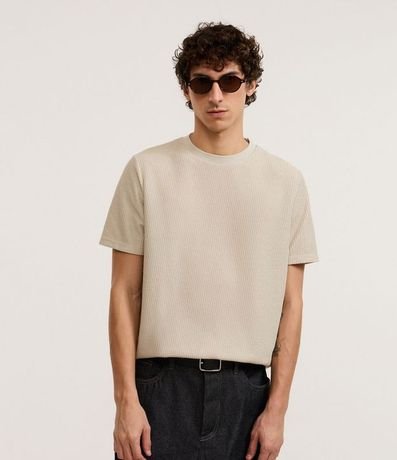 Remera en Algodón Acanalada con Cuello Redondo