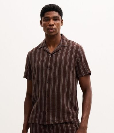 Camisa Manga Corta Jacquard con Raya y Textura