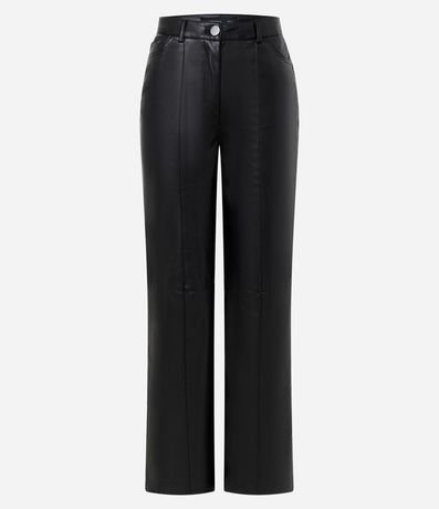 Pantalón Recto en PU con Fenda y Bolsillos 6