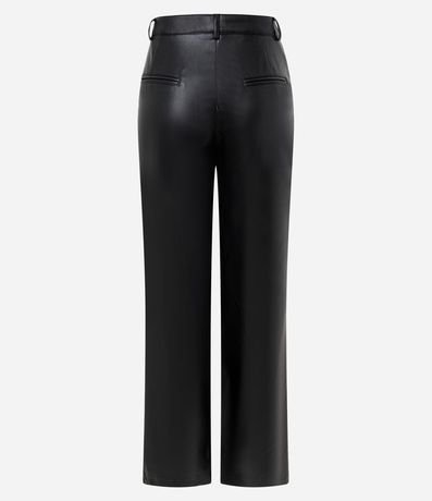 Pantalón Recto en PU con Fenda y Bolsillos 7