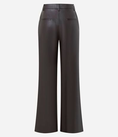 Pantalón Recto en PU con Fenda y Bolsillos 2