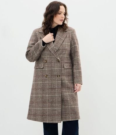 Saco Sobretodo en Polivelour con Estampa de Cuadros Curve & Plus Size