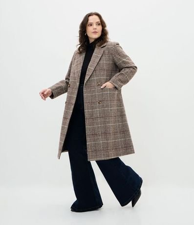 Saco Sobretodo en Polivelour con Estampa de Cuadros Curve & Plus Size 2