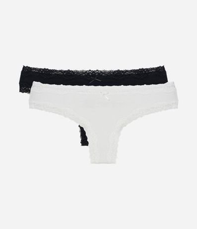 Kit 02 Bombachas Bikini en Algodón con Encaje Aplicado