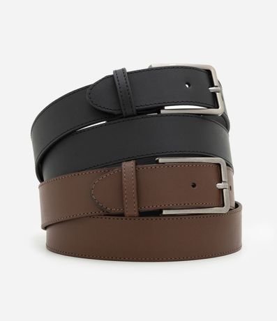 Kit 02 Cintos en Cuero Liso con Hebilla Metálica