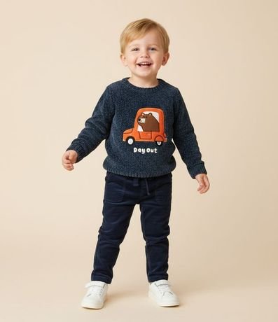 Suéter Infantil en Chenille con Oso de Carro – Talle 1 a 5/6 años