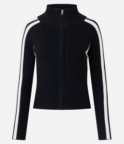 Blusa en Punto con Cremallera y Rayas Contrastantes en las Mangas 5