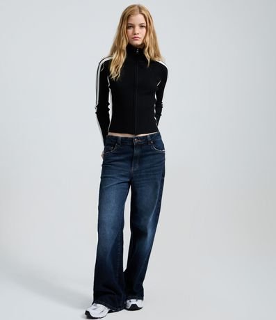 Blusa en Punto con Cremallera y Rayas Contrastantes en las Mangas 2