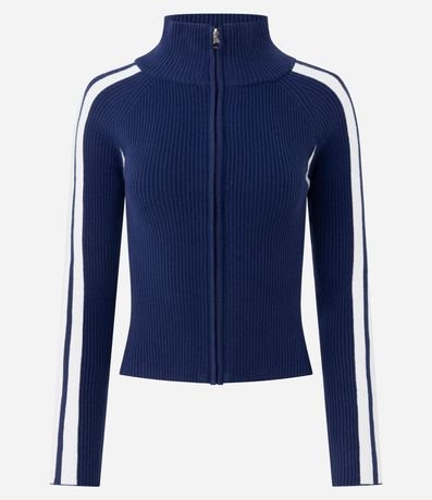 Blusa en Punto con Cremallera y Rayas Contrastantes en las Mangas 5