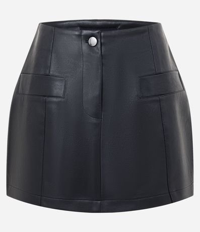 Pollera Corta en PU con Bolsillos Delanteros