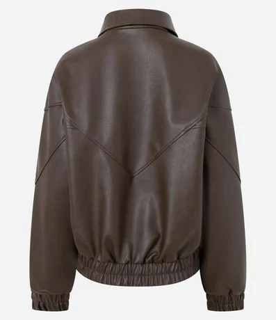 Campera Bomber en PU con Bolsillos y Recortes 2