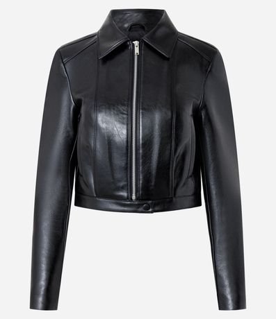 Campera de PU Lisa con Cremallera 5
