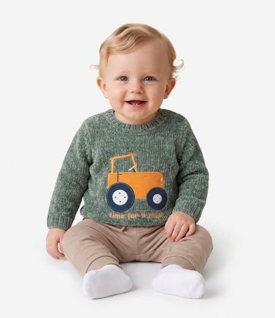 Saco Infantil en Punto Chenille con Bordado Trator – Talle 0 a 18 Meses 1