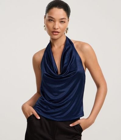 Blusa Frente Única Satinada con Escote Degagê