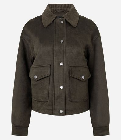 Campera Bomber en Gamuza con Bolsillos