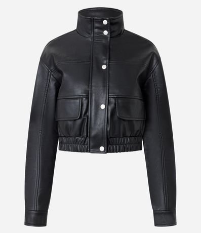 Campera Bomber en PU con Cuello Alto 5