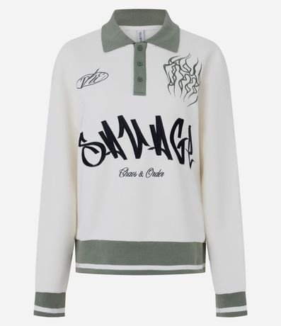 Buzo Algodón College con Lettering Savage y Cuello Polo 5