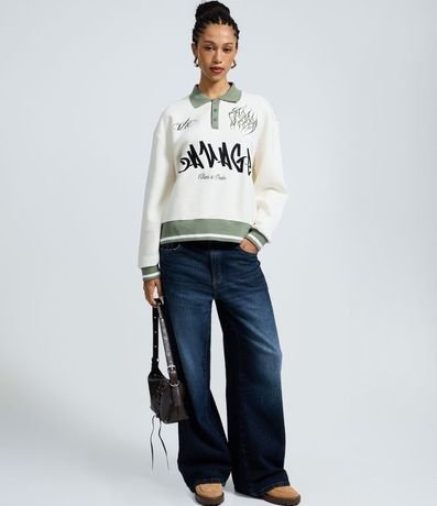 Buzo Algodón College con Lettering Savage y Cuello Polo 2