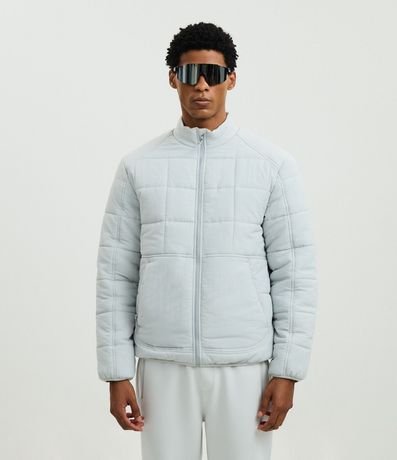 Campera Acolchonada Deportiva con Textura Cuadriculada y Cremallera Delantera