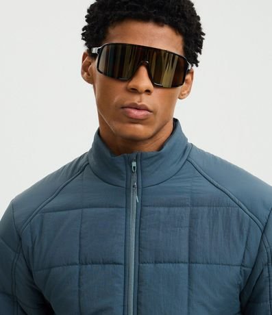 Campera Acolchonada Deportiva con Textura Cuadriculada y Cremallera Delantera 4