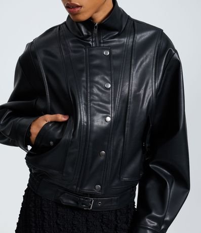 Campera Bomber en PU con Hombro Deslocado 4