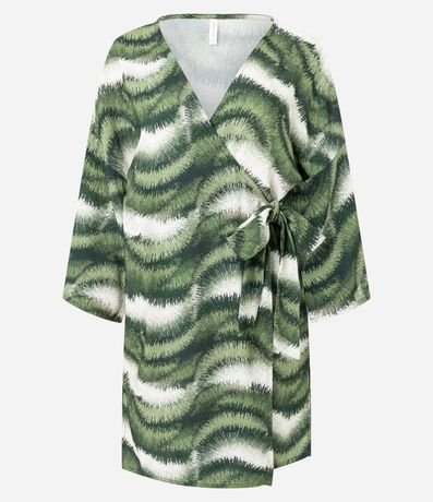 Salida de Playa Kimono Texturizado en Viscosa con Estampa Follaje 4