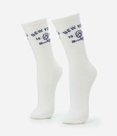 Media Caña Larga en Algodón con Estampa New York Brooklyn