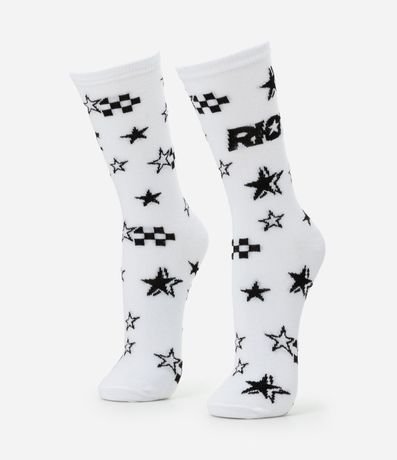 Media Caña Larga en Algodón Estampa Riot Estrellas