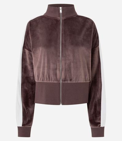 Suéter en Plush con Cuello Alto y Raya Lateral