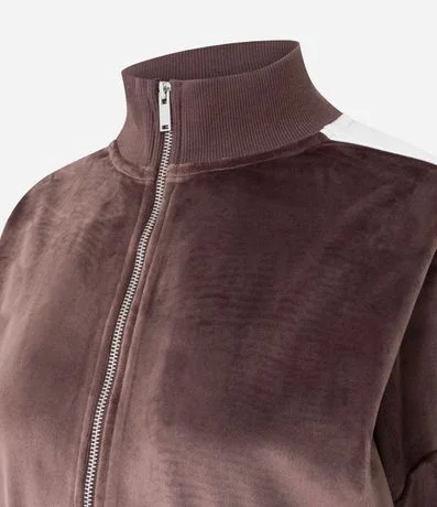 Suéter en Plush con Cuello Alto y Raya Lateral 2