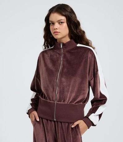 Suéter en Plush con Cuello Alto y Raya Lateral