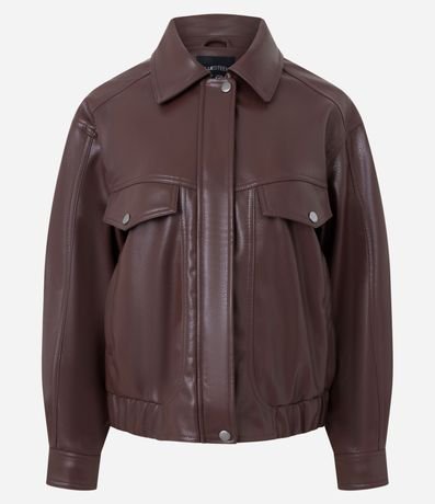 Campera Bomber en PU con Bolsillos Delanteros