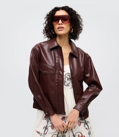 Campera Bomber en PU con Bolsillos Delanteros 1