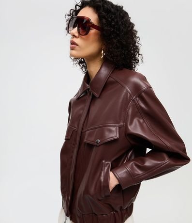 Campera Bomber en PU con Bolsillos Delanteros 4