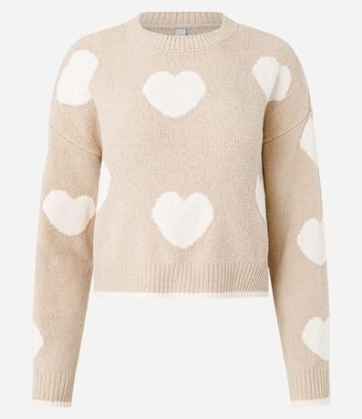 Suéter Slim en Punto con Corazones y Sisa Deslocada