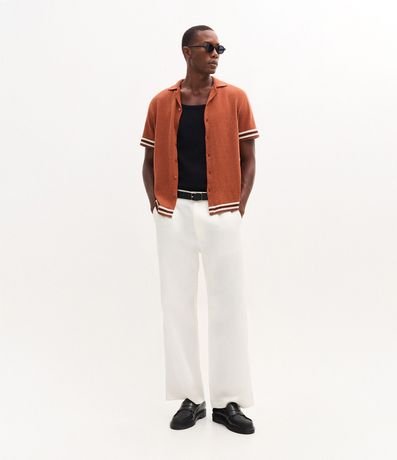 Camisa Manga Corta Jacquard Raya Jacquard con Ruedo de Rayas 2