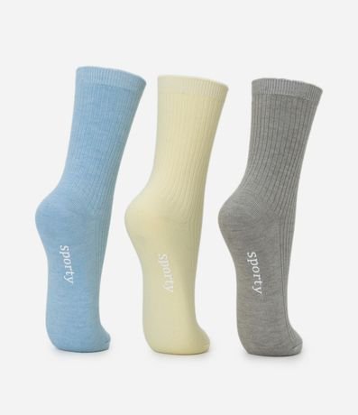 Kit 03 Par de Medias Cano Mediano Canelado Sporty Gomoso 3