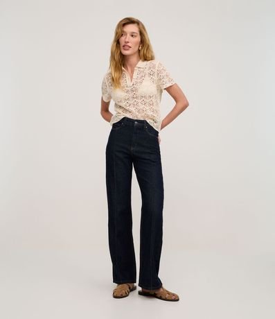 Pantalón Recto Comfort en Jeans con Costura Aparente