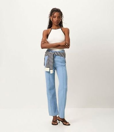 Pantalón Recto Comfort en Jeans con Costura Aparente