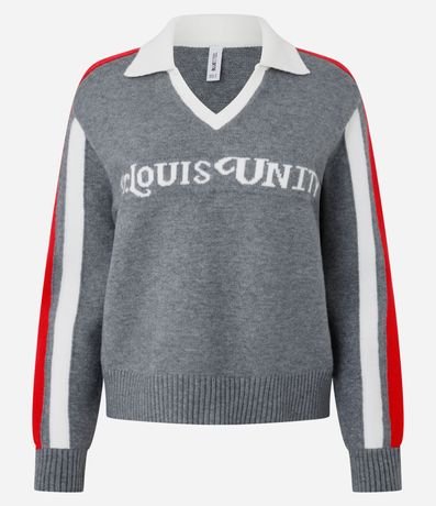 Suéter en Punto con Cuello Polo y Lettering