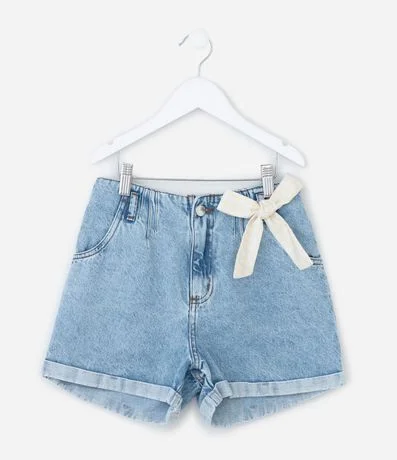 Short Infantil Jeans con Pañuelo de Cuadros Vichy - Talle 7 a 16 años