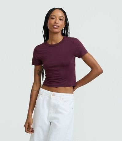 Blusa Cropped Básica en Rib con Manga Corta