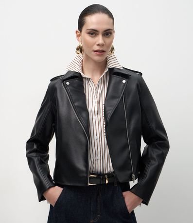 Campera Leve en PU Estilo Biker con Cremallera