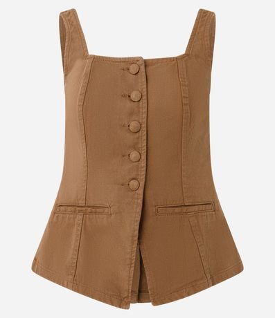 Chaleco Regular en Sarga con Escote Cuadrado 1