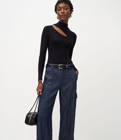 Pantalón Wide Leg en Jeans con Cintura Mediana y Bolsillos Cargo 2